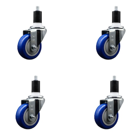 Service Caster 3.5'' Blue Poly Wheel Swivel 1-1/2'' Expanding Stem Caster Set, 4PK SCC-EX20S3514-PPUB-BLUE-112-4